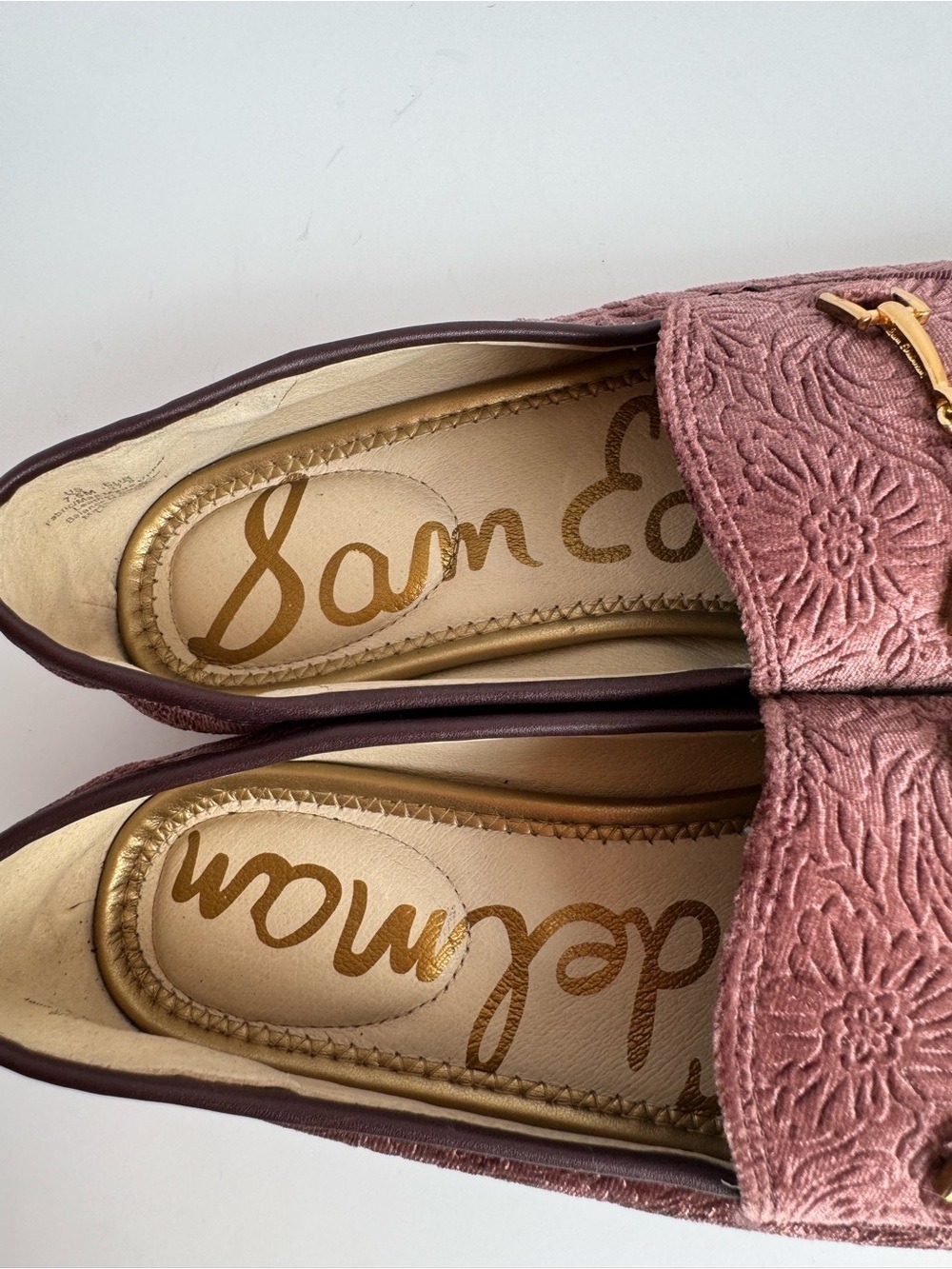 Sam Edelman Loraine Floral Embossed Velvet Loafers Gold Womens 7.5 Flats Shoes - Picture 15 of 16